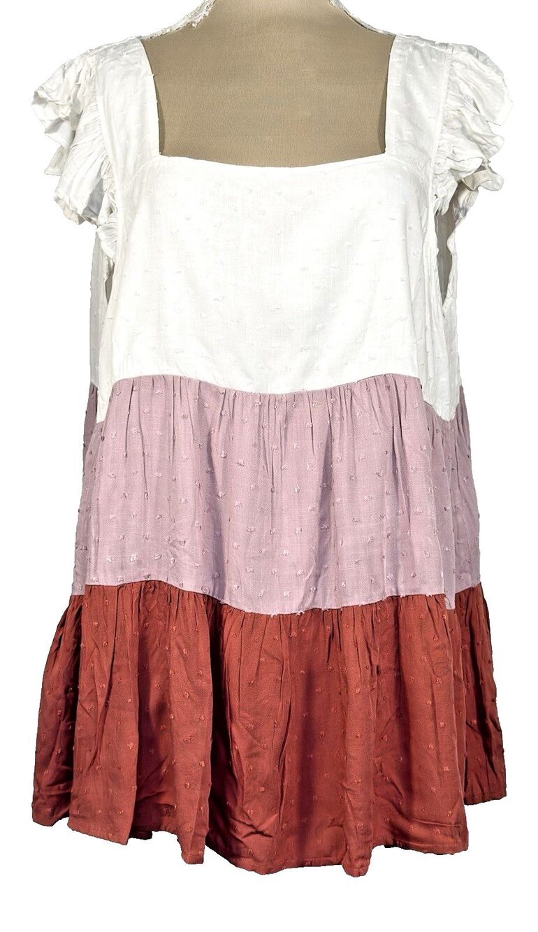 Arula Captivating Swiss Dot Babydoll Top Womens 3X Mauve Rust Colorblock NWT